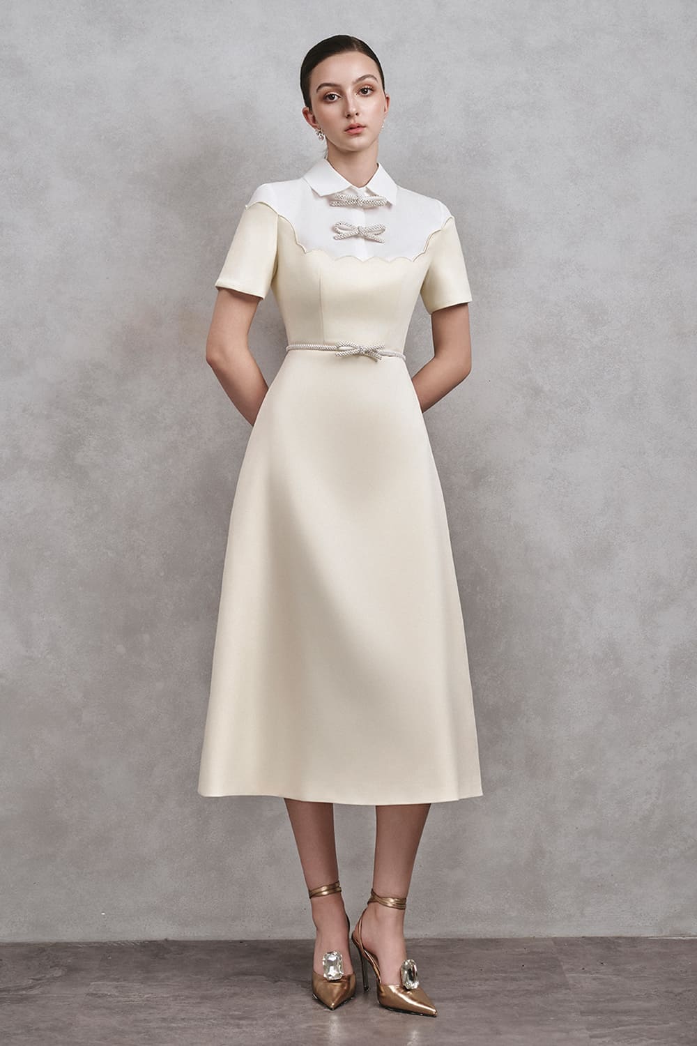 Jennifer A-line Bib Collar Cotton Midi Dress