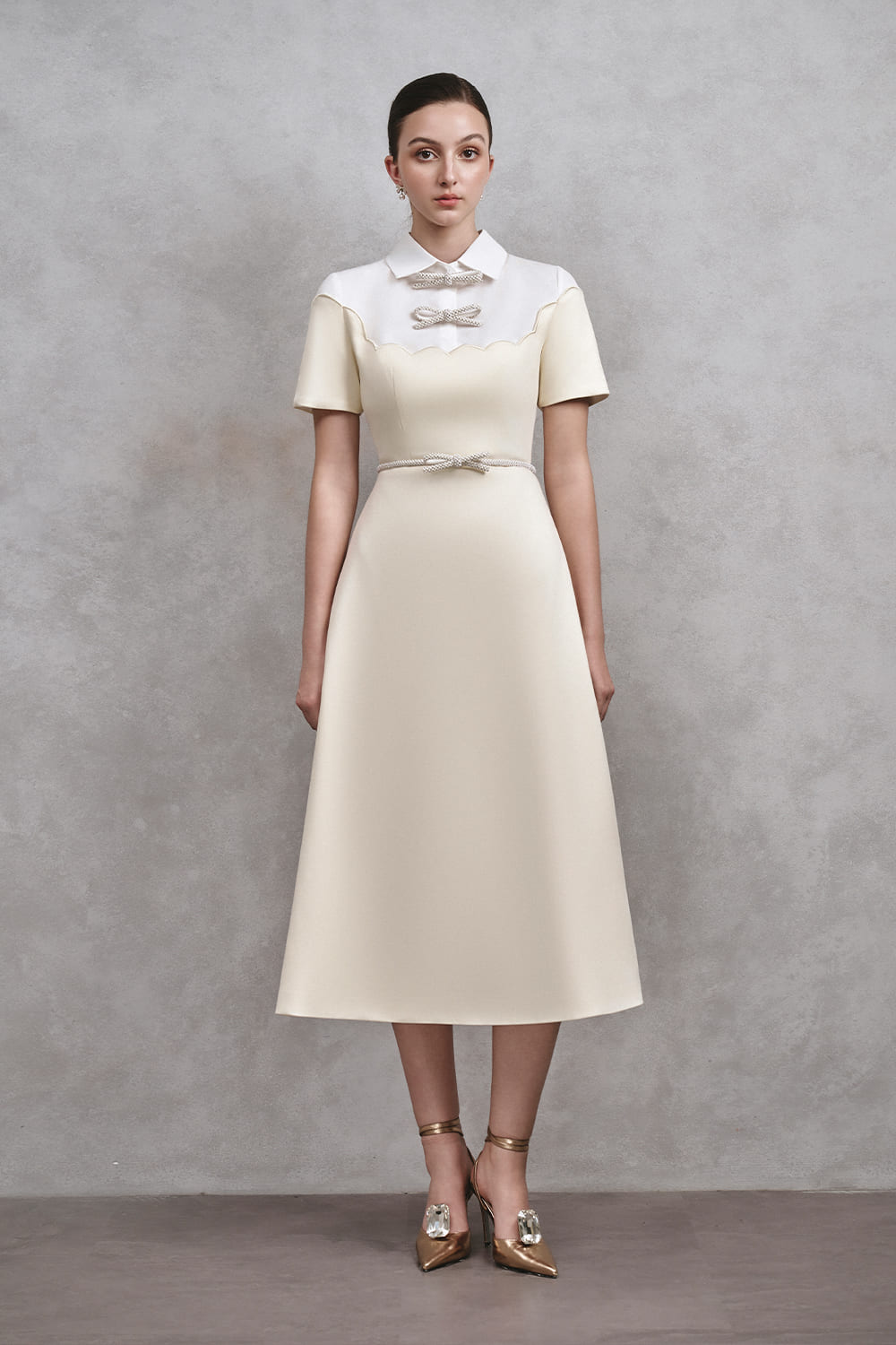 Jennifer A-line Bib Collar Cotton Midi Dress