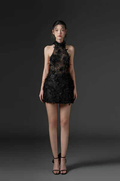 21SIX Asad Lace Flower And Feather Dress (3color)