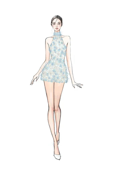 21SIX Asad Lace Flower And Feather Dress (3color)