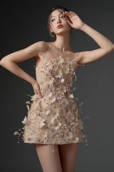 21SIX Dulfine Tulle Feather Flower Dress