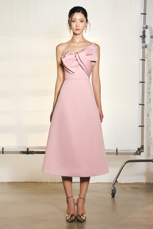 Rina A-line Asymmetric Polyester Midi Dress