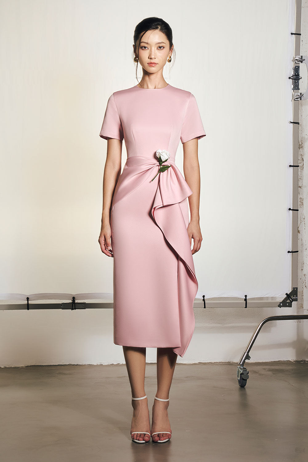 Stella Sheath Draped Polyester Midi Dress