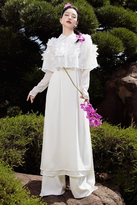 Vien Hi A-line Long Sleeved Organza Floor Length Ao Dai - MEAN BLVD